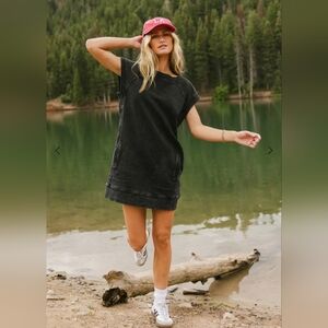 Bohme Distressed Mini Dress with Pockets, Isla Contrast Ribbed Mini Dress Medium